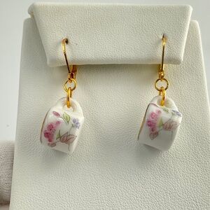 Host Pick! Pink Floral Ceramic Miniature Tea Mug Earrings with a Pink Flower